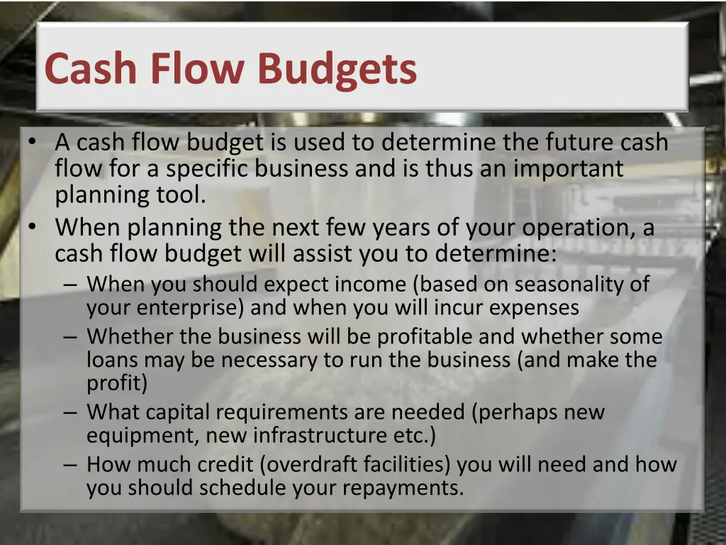 cash flow budgets