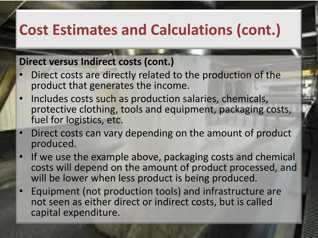 cost estimates and calculations cont 2