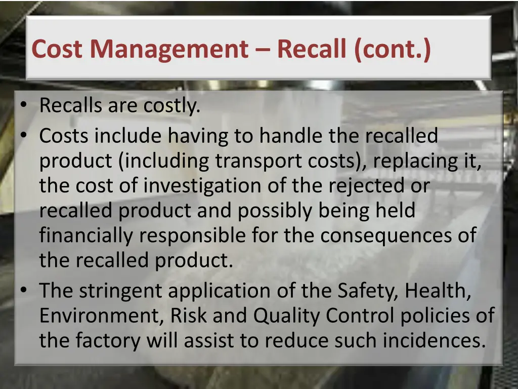 cost management recall cont