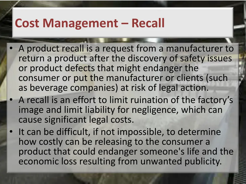 cost management recall