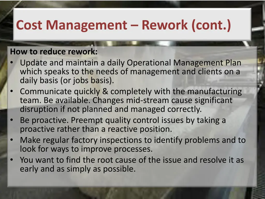 cost management rework cont