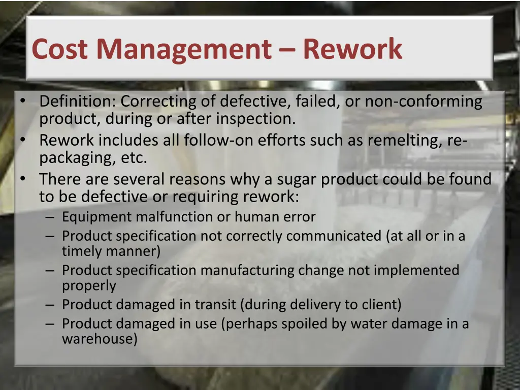 cost management rework