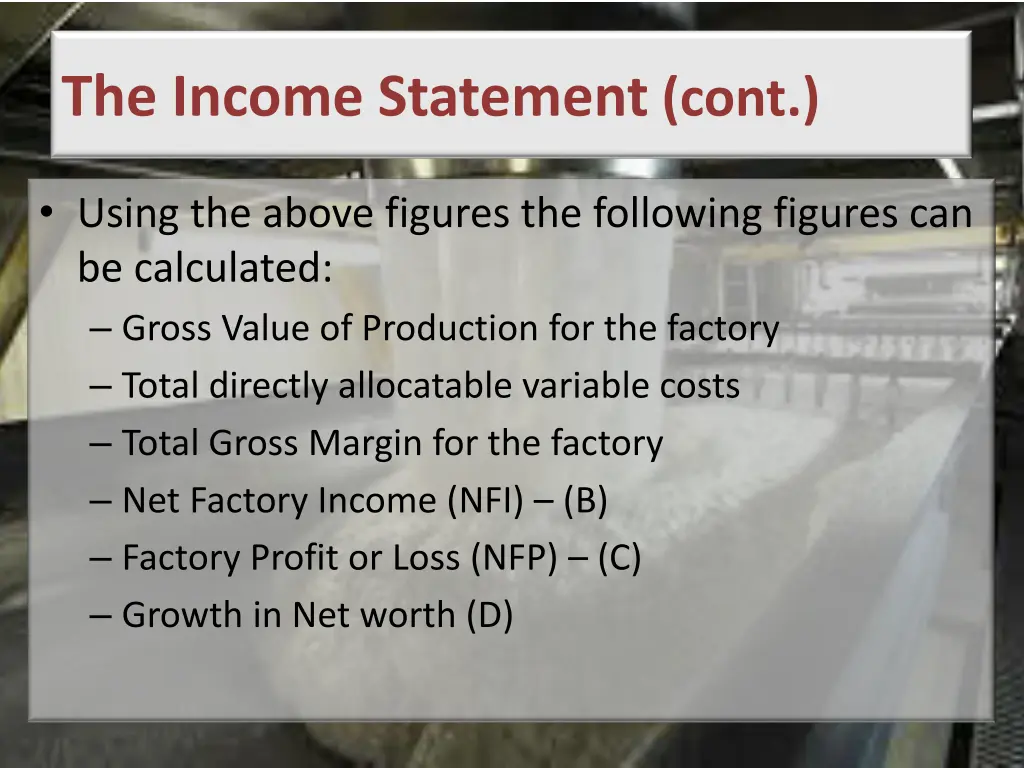 the income statement cont
