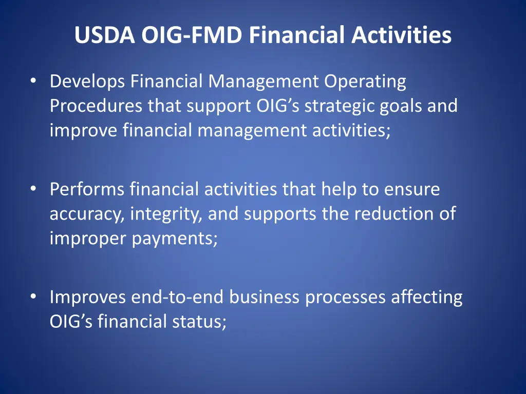 usda oig fmd financial activities