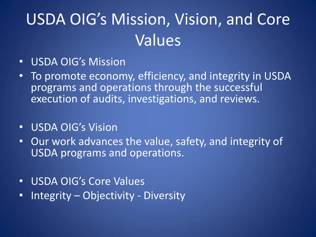 usda oig s mission vision and core values usda