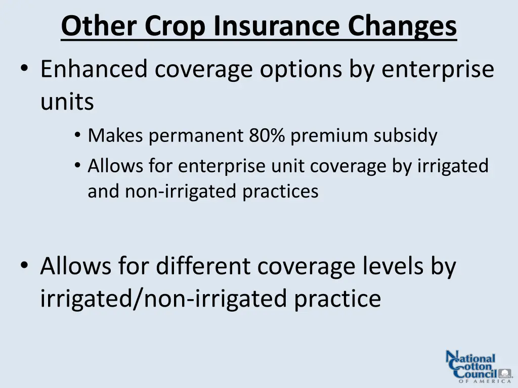 other crop insurance changes enhanced coverage
