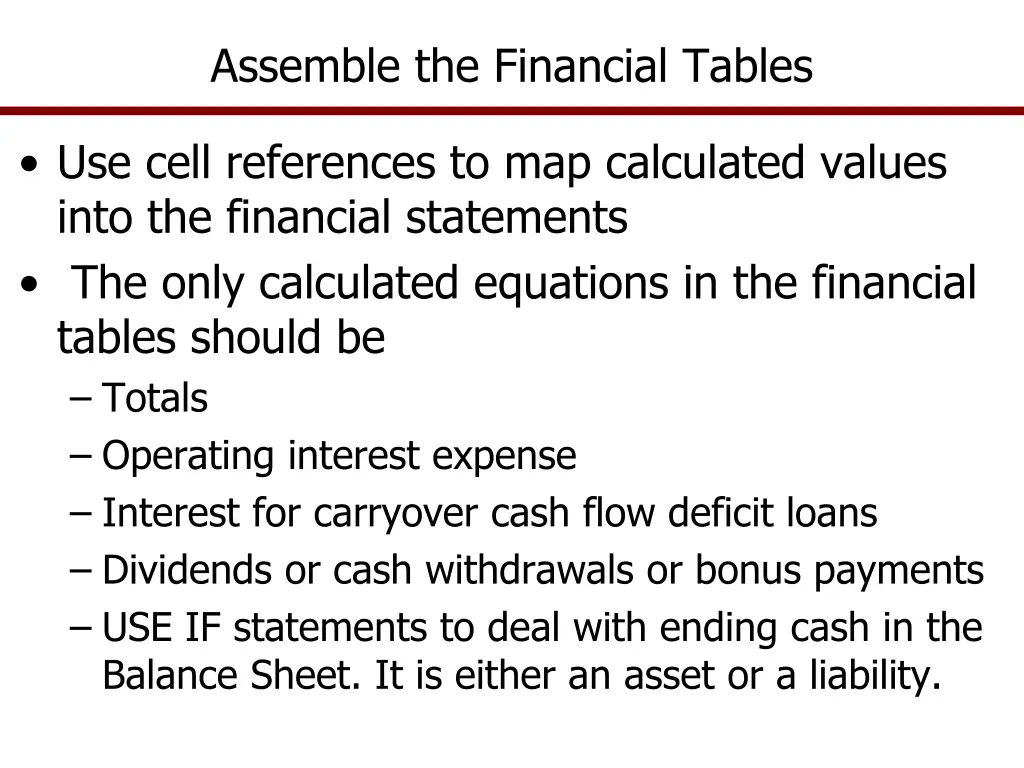 assemble the financial tables
