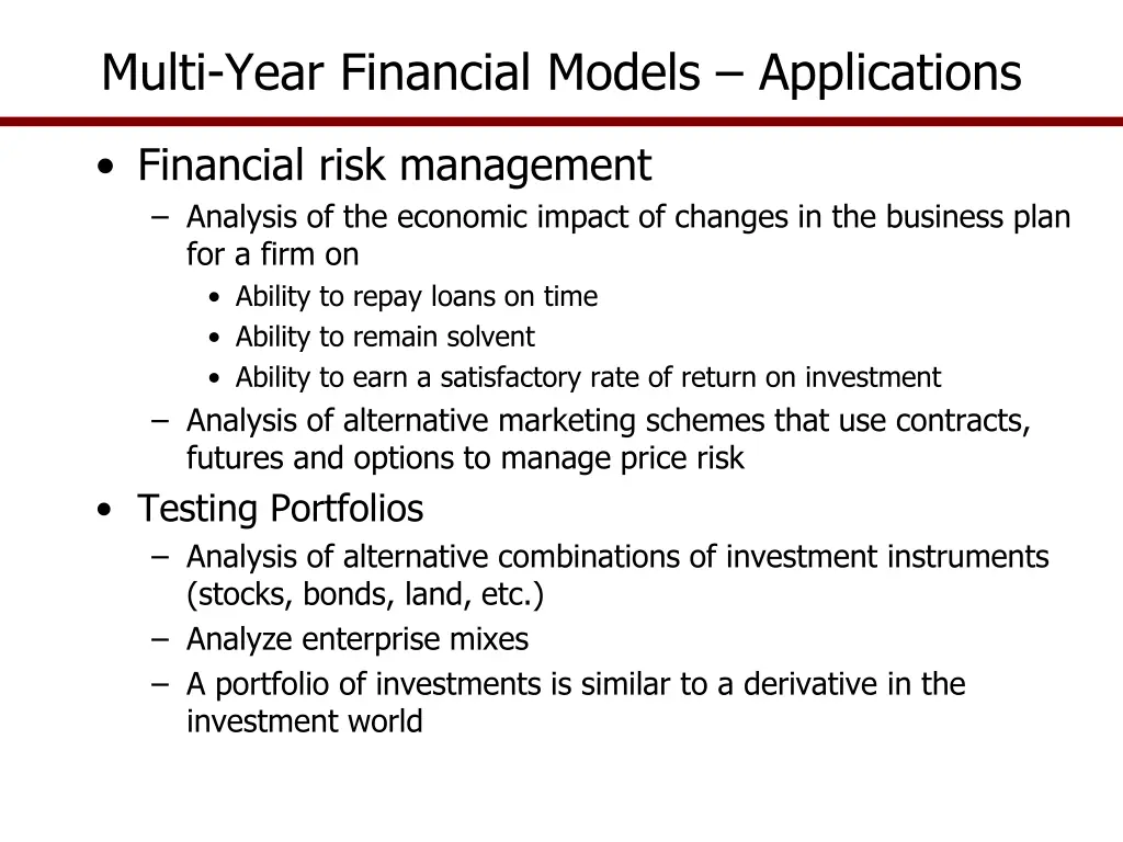 multi year financial models applications