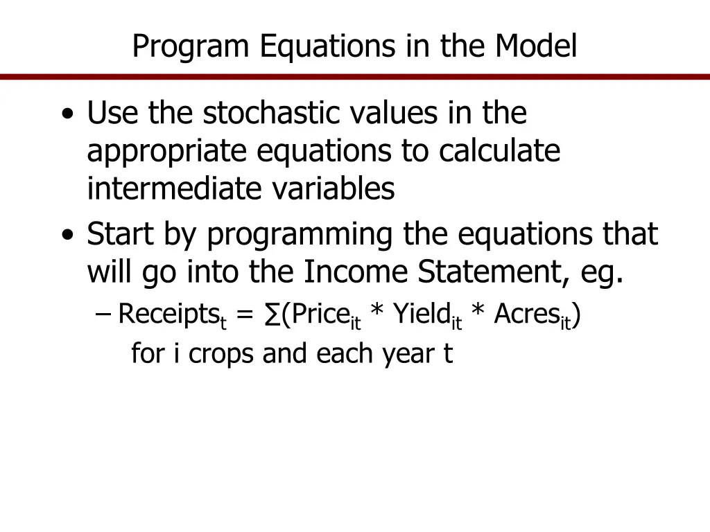 program equations in the model