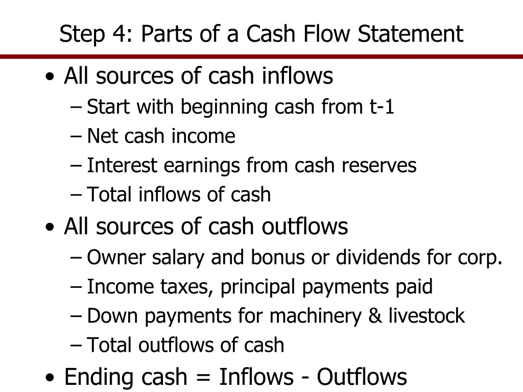 step 4 parts of a cash flow statement