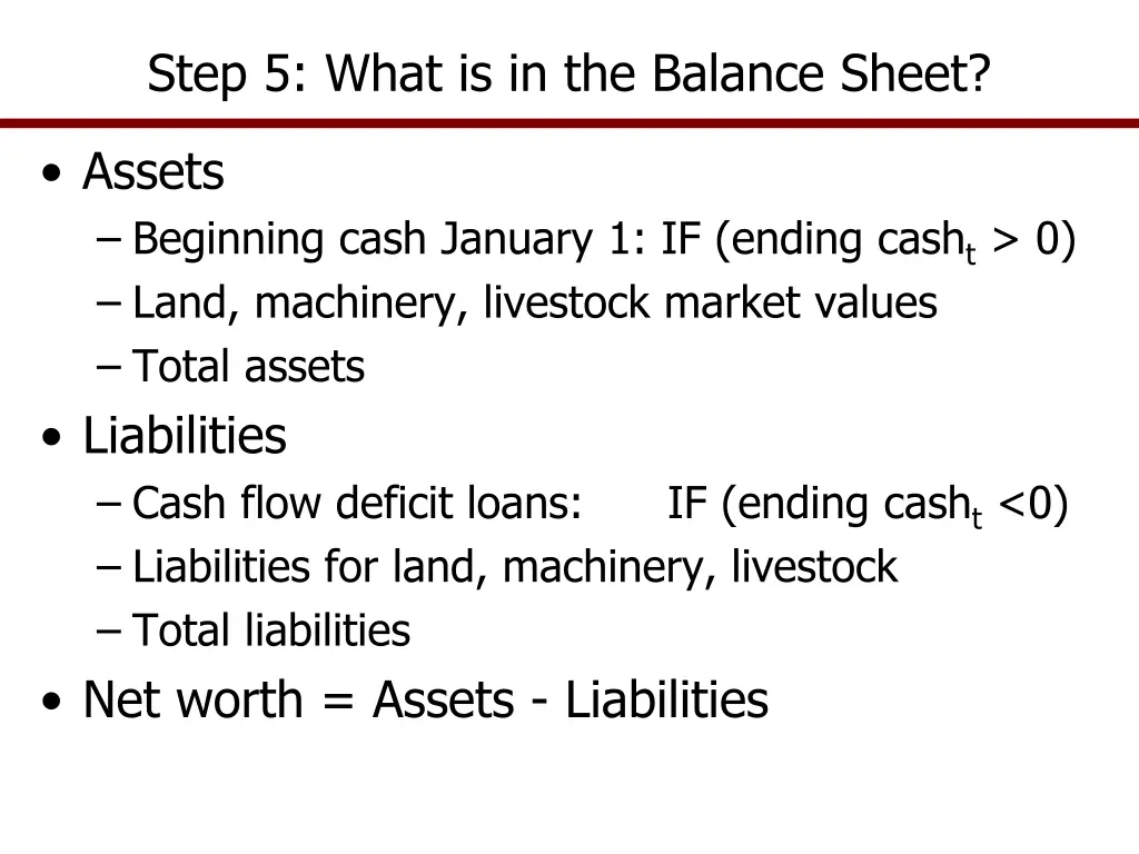 step 5 what is in the balance sheet