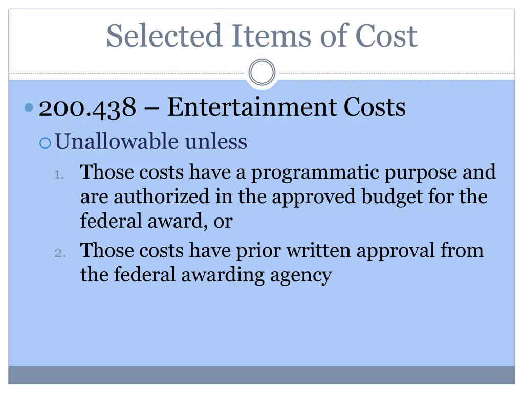 selected items of cost 12