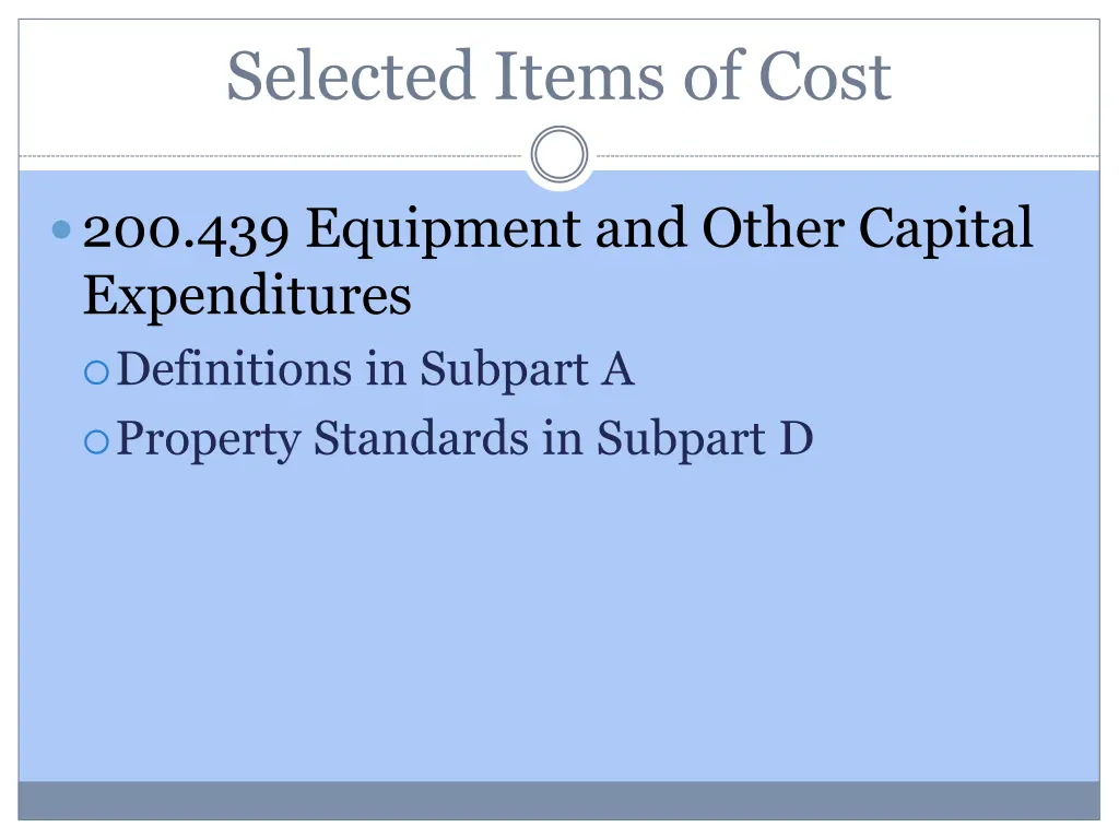 selected items of cost 13