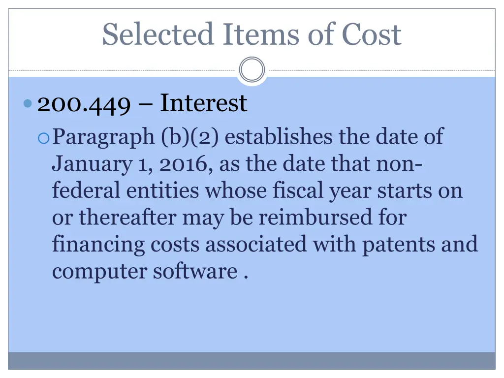 selected items of cost 17