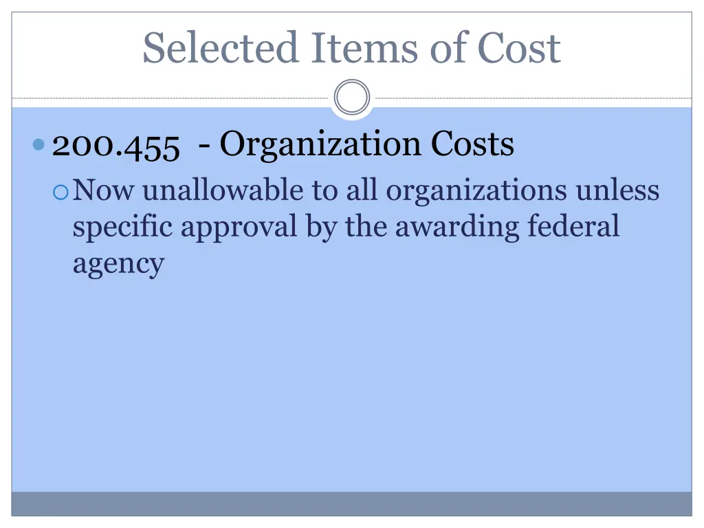 selected items of cost 19