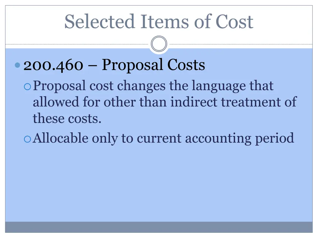 selected items of cost 21