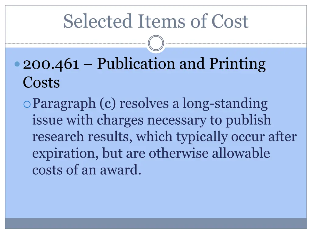 selected items of cost 22