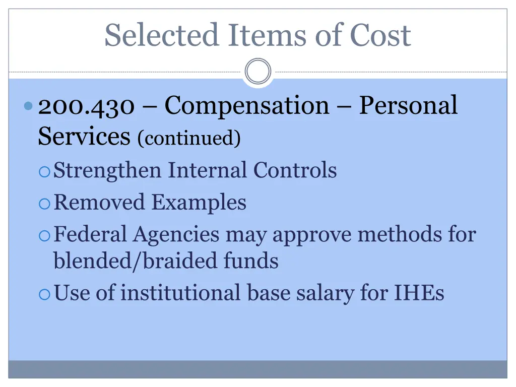 selected items of cost 5