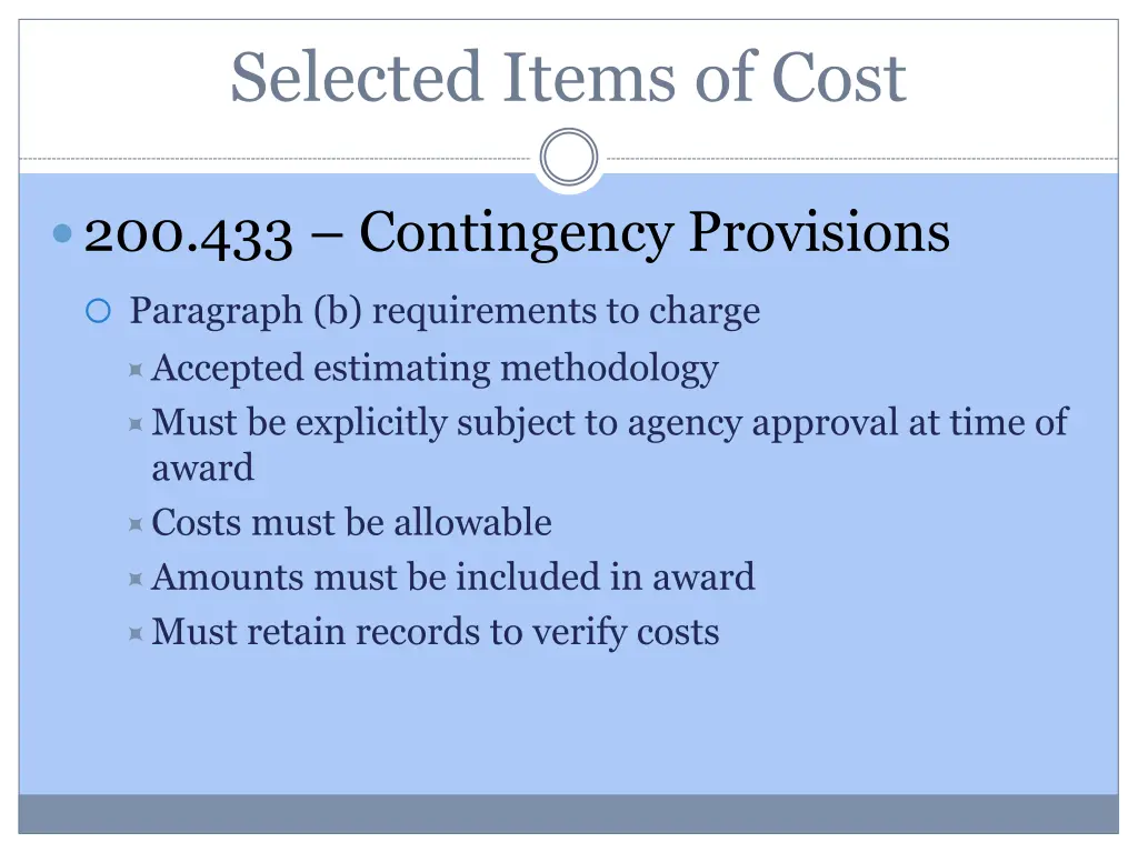 selected items of cost 8