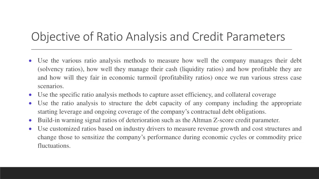 objective of ratio analysis and credit parameters
