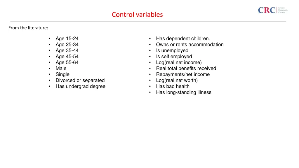 control variables