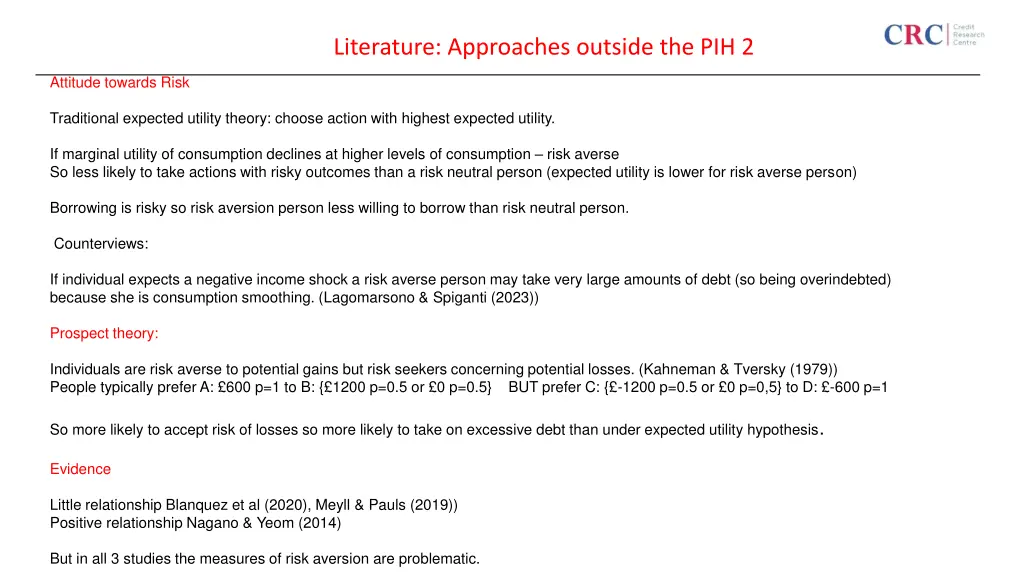 literature approaches outside the pih 2 1
