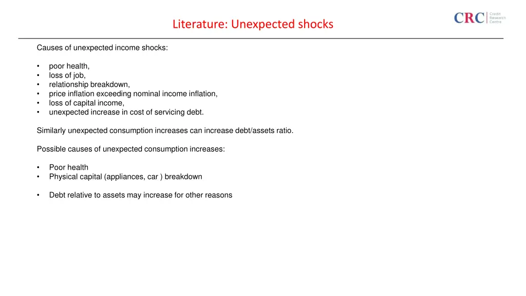 literature unexpected shocks