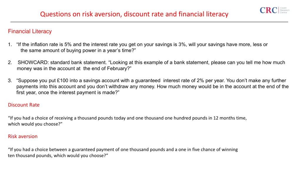 questions on risk aversion discount rate