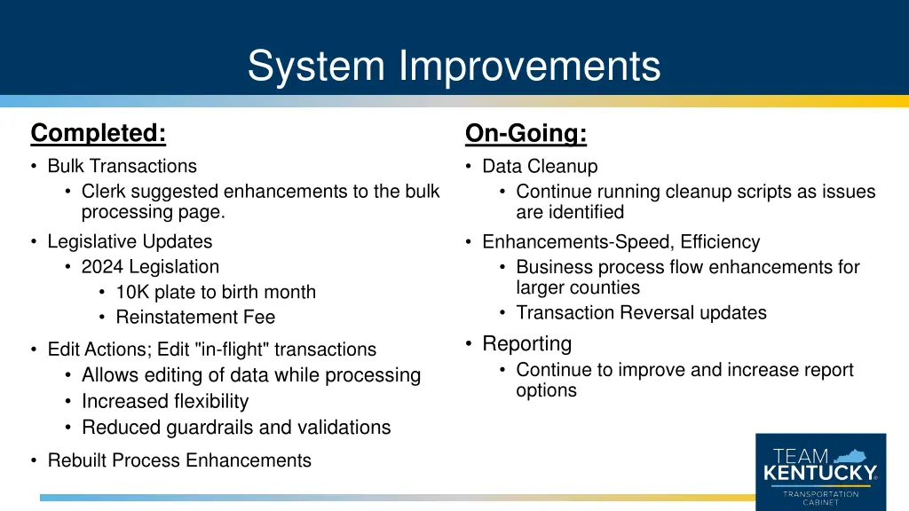 system improvements