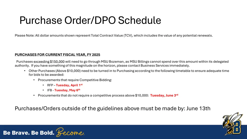 purchase order dpo schedule