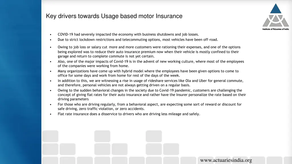 key drivers towards usage based motor insurance
