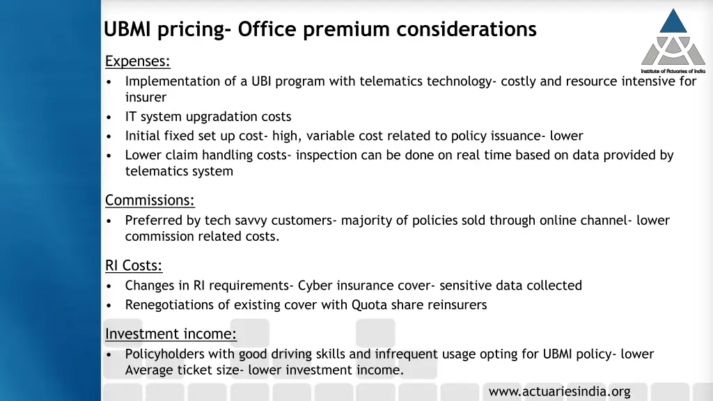 ubmi pricing office premium considerations