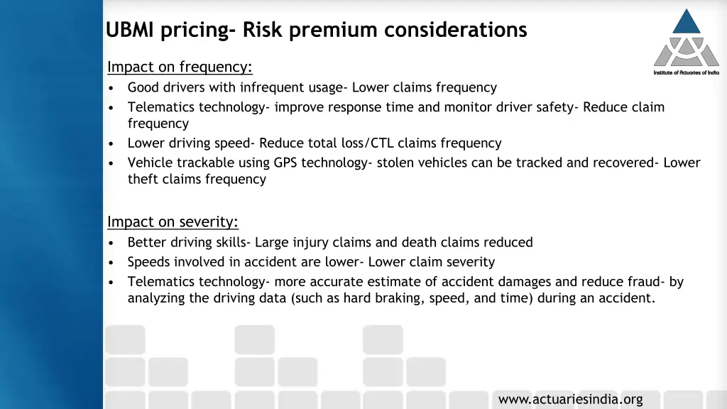 ubmi pricing risk premium considerations
