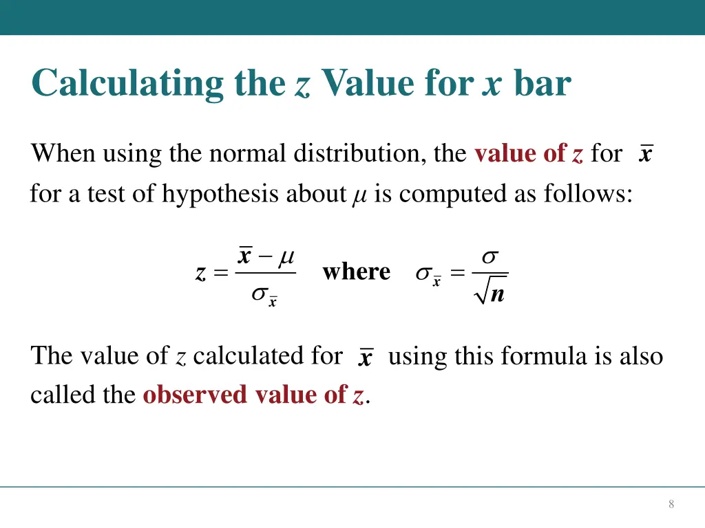 calculating the z value for x bar