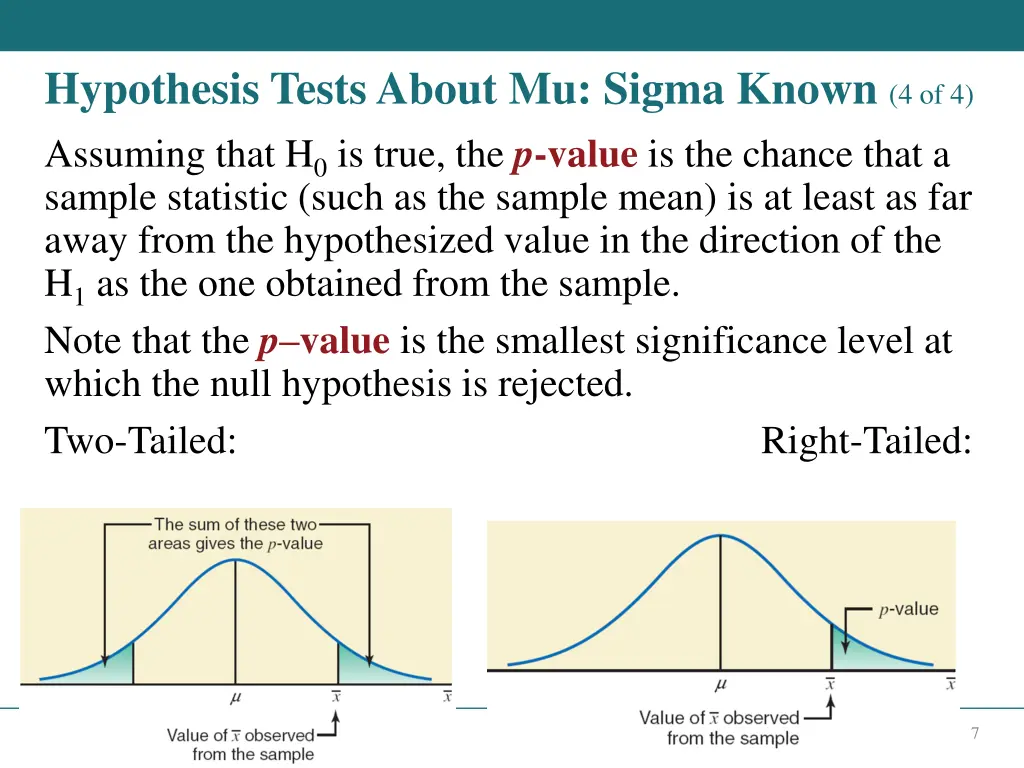 hypothesis tests about mu sigma known