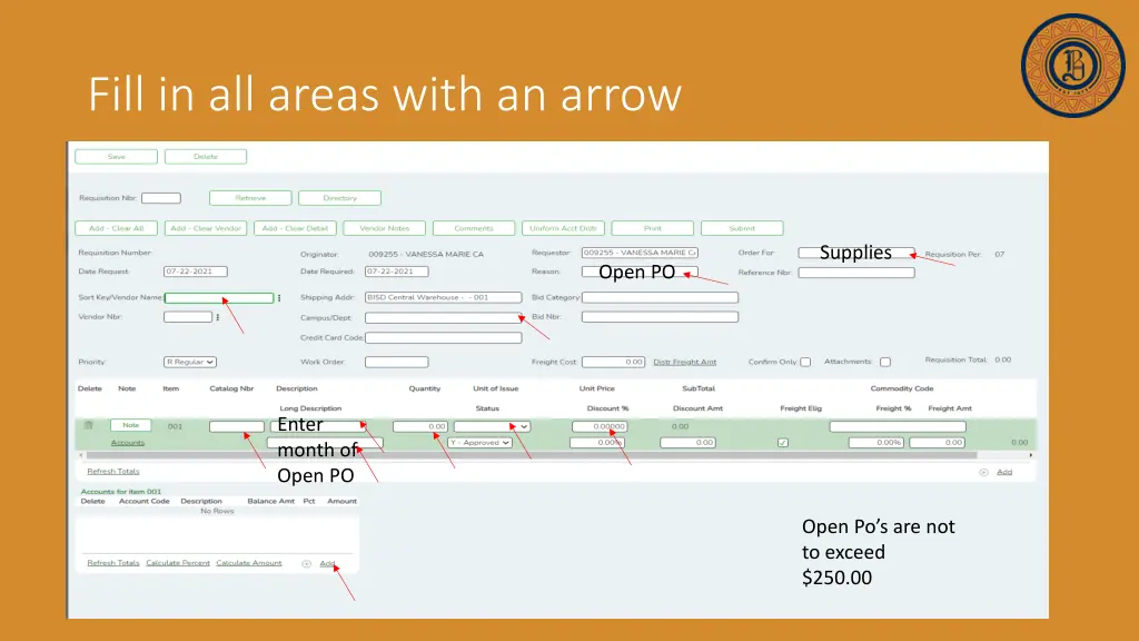 fill in all areas with an arrow