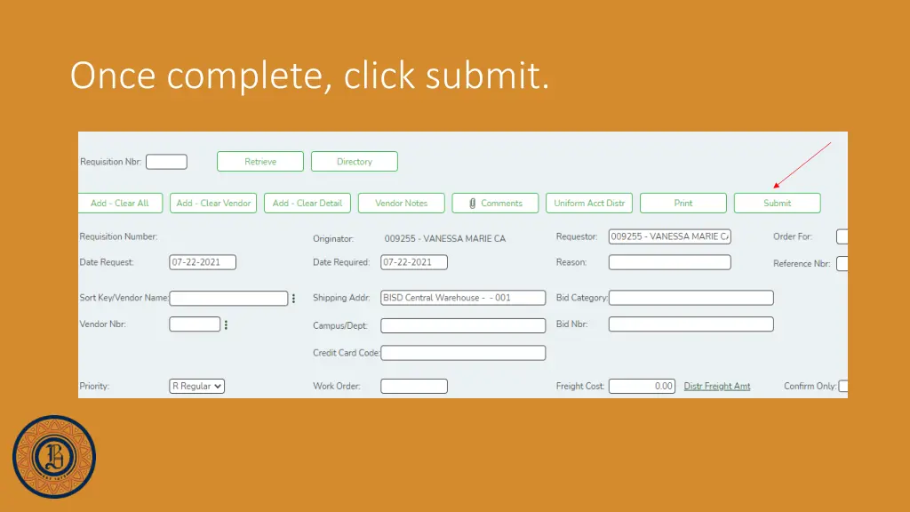 once complete click submit