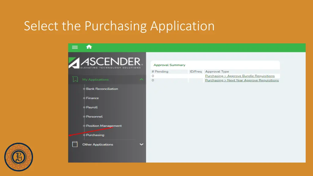 select the purchasing application