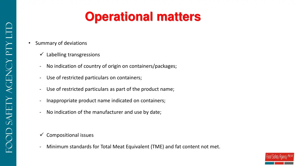operational matters