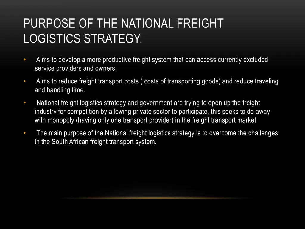 purpose of the national freight logistics strategy