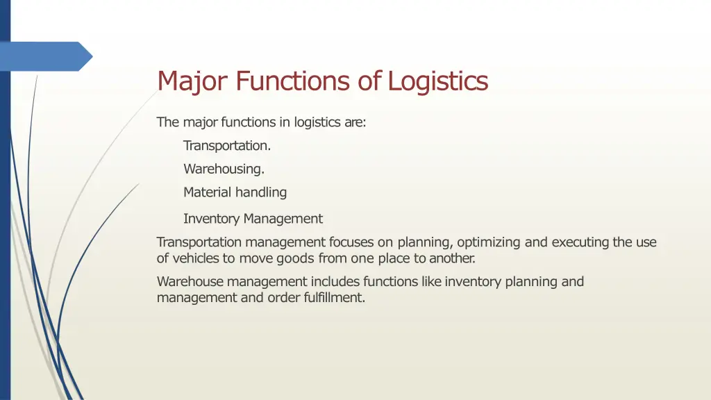 major functions oflogistics