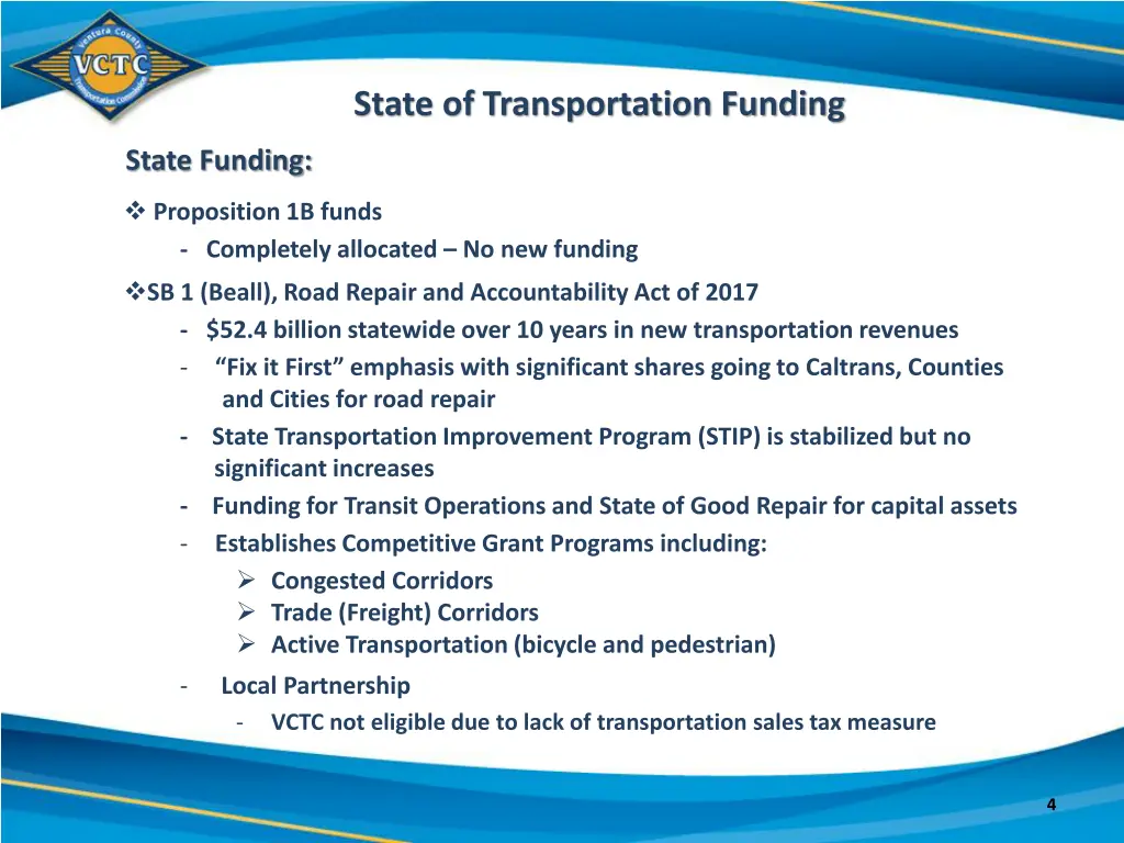 state of transportation funding 1