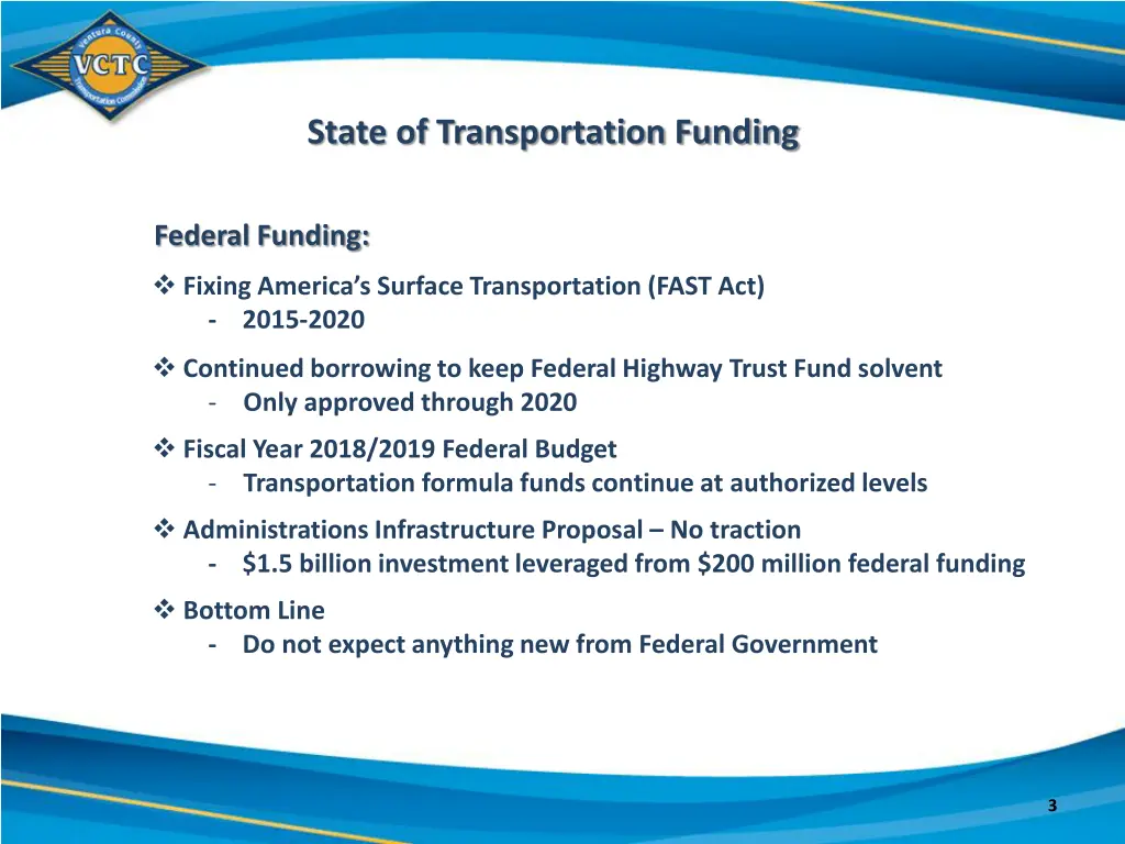 state of transportation funding