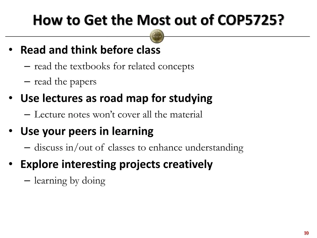 how to get the most out of cop5725