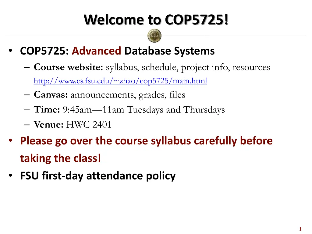 welcome to cop5725
