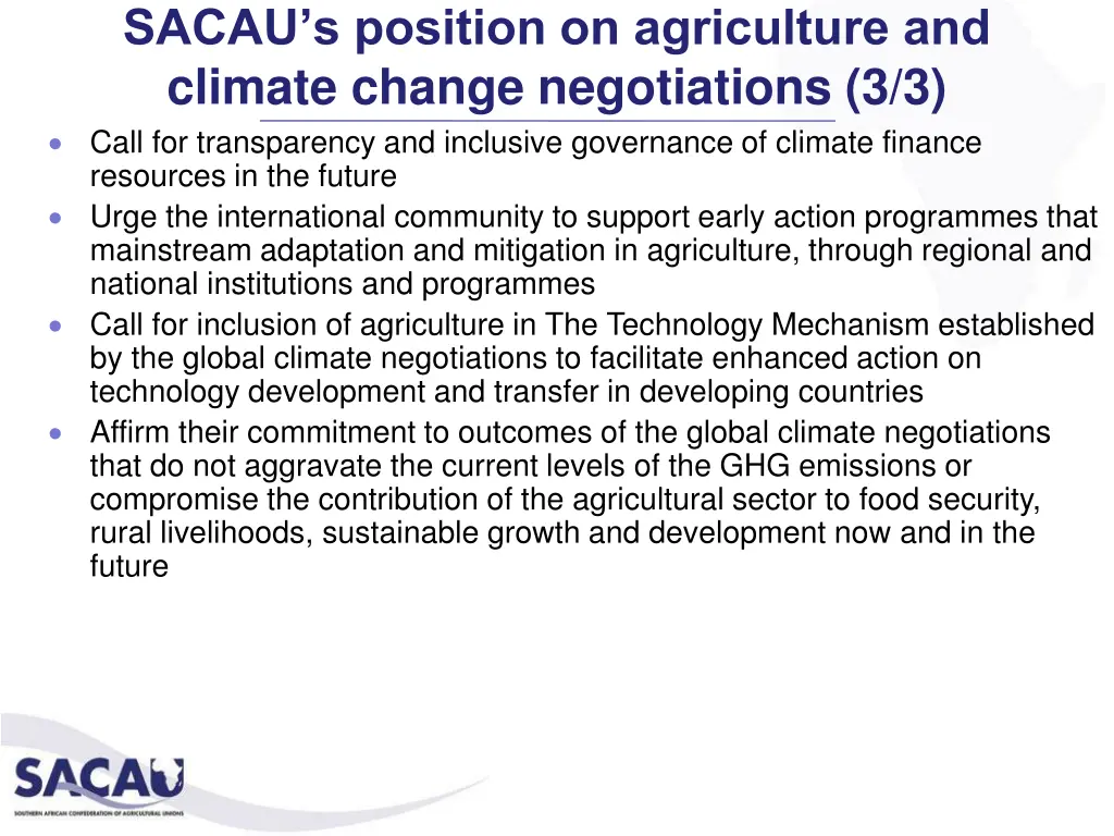 sacau s position on agriculture and climate 2