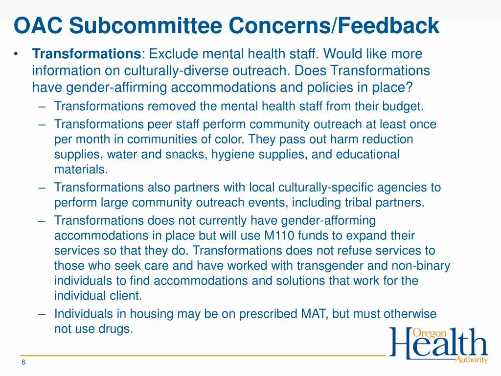 oac subcommittee concerns feedback