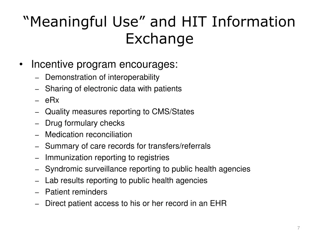 meaningful use and hit information exchange