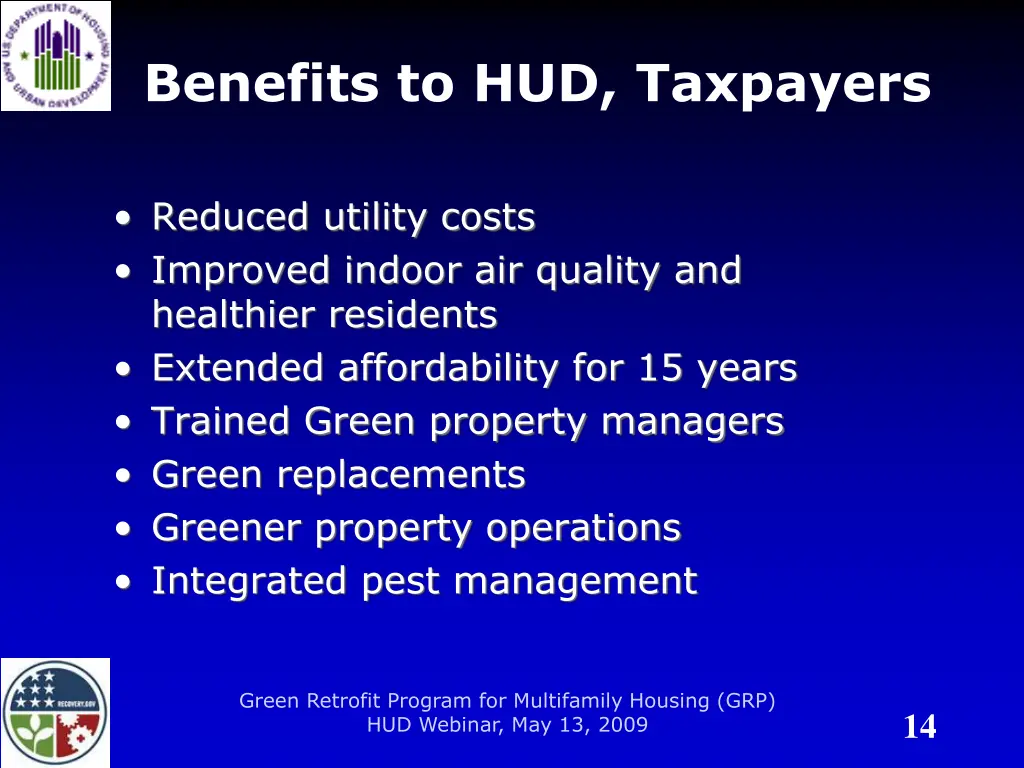 benefits to hud taxpayers
