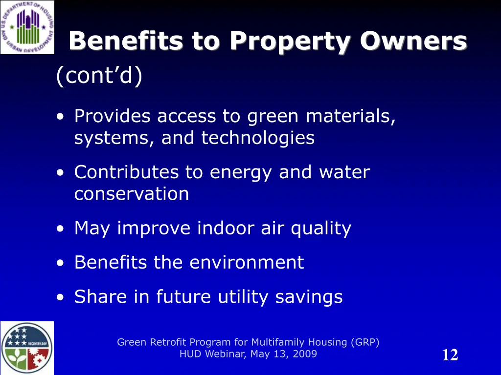 benefits to property owners cont d